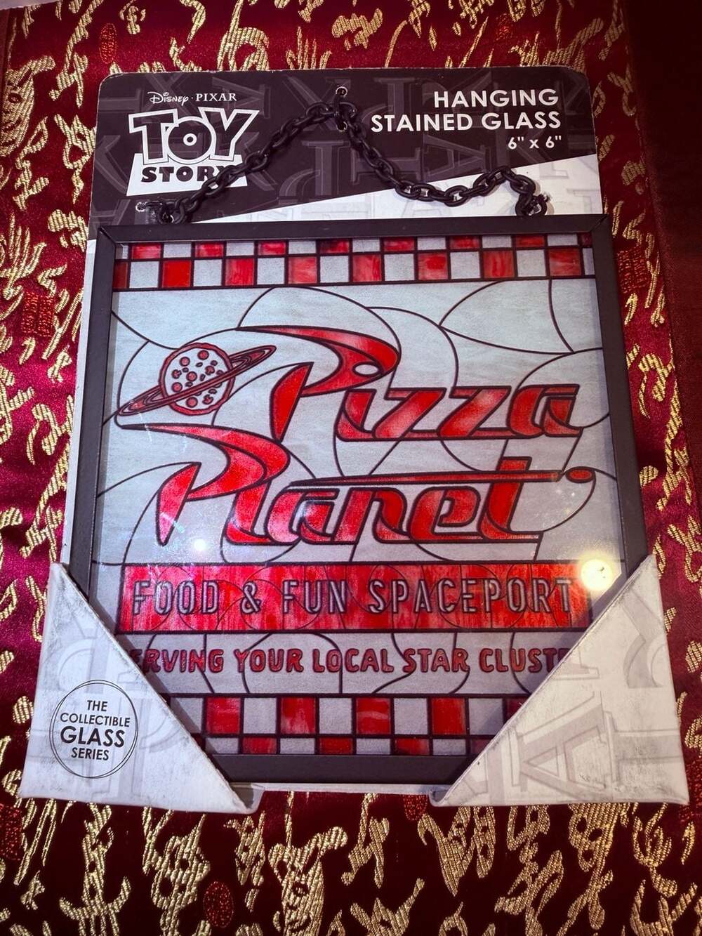 Open Road Brands Toy Story Pizza Planet Hanging Stained Glass 6x6 Decor